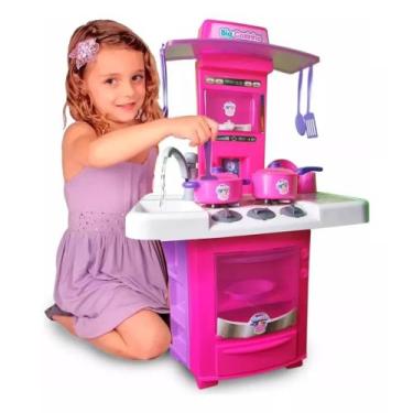 Imagem de Cozinha Infantil Menina Completa C/ Pia Sai Água Fogão Forno - Big Sta
