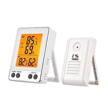 Imagem de Termohigrômetro digital interno externo com sensor remoto Termômetro com luz de fundo de 328 pés / 100 m Medidor de umidade de umidade e temperatura com transmissor para armazém de estufa de