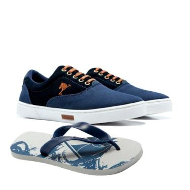 Imagem de Kit Sapatênis Casual + Chinelo Masculino Polo Joy Dia a Dia
