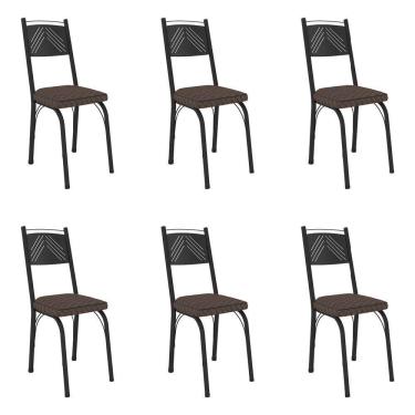 Imagem de Kit 6 Cadeiras de Cozinha Virginia Estampado Tecelão Cacau Pés de Ferro Preto - Pallazio