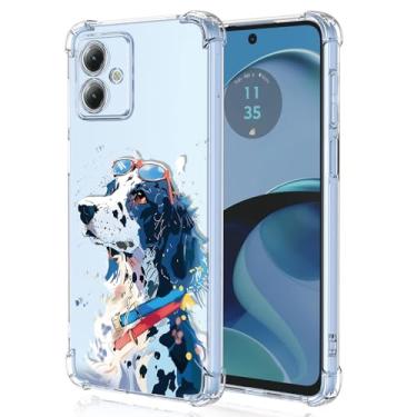 Imagem de XINYEXIN Capa transparente para Motorola Moto G14, fina à prova de choque TPU bumper capa de telefone transparente padrão fofo, arte legal colorida grafite série - cachorro branco