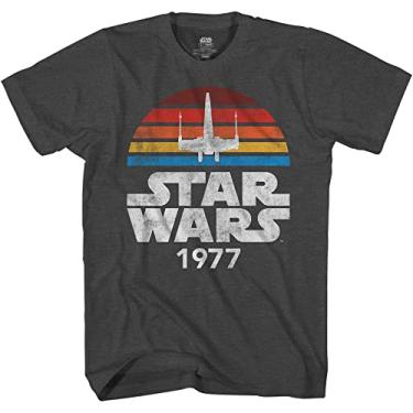 Imagem de STAR WARS Camiseta masculina adulta com logotipo Rainbow X-Wing 1977, Carv o mesclado premium, G