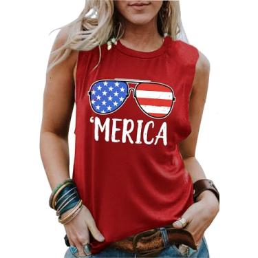 Imagem de Camiseta regata feminina com estampa de óculos de sol com bandeira americana, casual, sem mangas, 4 de julho, Vermelho 3, XXG
