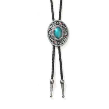 Imagem de AZORA Western Cowboy Bolo Gravata masculina de couro com pingente de corda e pingente de joia trançada para homens, Gravata Bolo Turquesa, adjustable