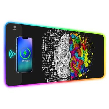Imagem de ToLuLu Mouse pad de carregamento sem fio RGB para jogos, 7,5/10/15 W, 10 modos de luz, mouse pad de LED, tapete de teclado de computador, mousepad, 800 x 300 x 4 mm, tapete de mesa grande estendido