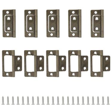 Imagem de Augiimor 10 dobradiças de porta sem encaixe, 2 dobradiças duplas de 2 x 2 cm com parafusos para móveis, portas, janelas, janelas e armários (bronze antigo)