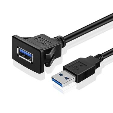 Imagem de TNP Cabo de montagem embutida USB 3.0 com fivela (quadrada) painel de painel, montagem no painel, 1 porta, conector de tomada USB, cabo de extensão, fio resistente à água, macho para fêmea (1,8 m/6