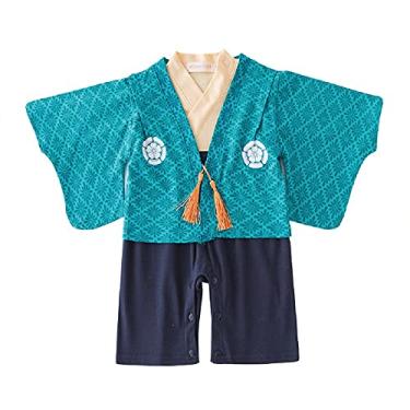 Imagem de SZCQ Macaquinho de quimono para bebês meninos, fantasias japonesas, roupas infantis de samurai de algodão turquesa M (12-18 meses)
