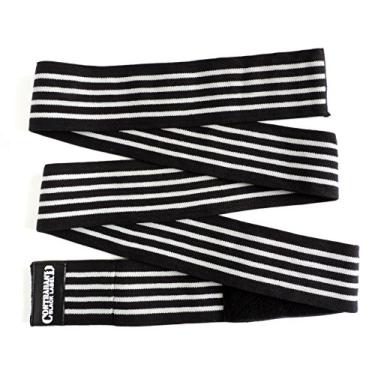 Imagem de Contraband Black Label 1050 joelheiras com gancho e laço EZ-Wrap de 7,6 cm para musculação, levantamento de peso e Strongman (comprimento padrão de 2 metros, 3 listras médias (preto/branco))