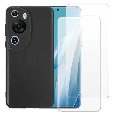 Imagem de Shantime Capa compatível com Huawei P60 Art + [pacote com 2] película protetora de tela de vidro temperado - silicone TPU flexível macio para Huawei P60 Art (6,7 polegadas) (preto)