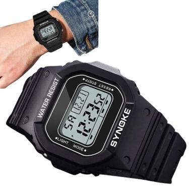 Imagem de Relógio Masculino Digital Quadrado Preto Led Resistente À