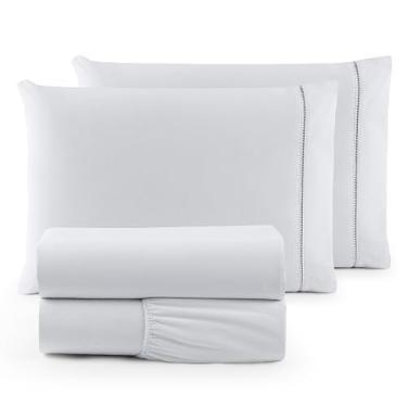 Imagem de Jogo Cama Jogo de Lençol 400 fios Cama Box MACIO Liso Polisester Com Elastico e Com Fronha SOLTEIRO - CASAL - QUEEN - KING (BRANCO, SOLTEIRO)