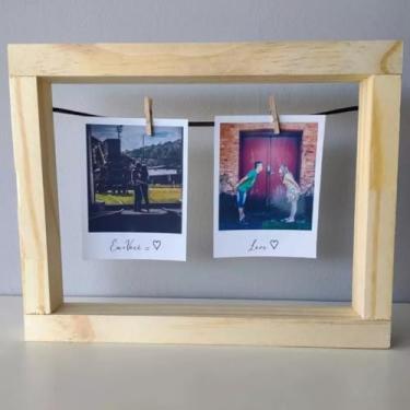 Imagem de Kit 2 Porta Retrato Foto Quadro Madeira Moldura Varal Vazado Pregador Polaroid Decorativo