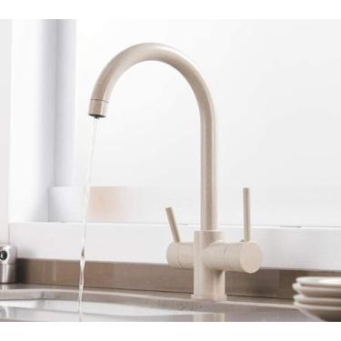 Imagem de Preto/bege/níquel escovado torneiras de cozinha torneiras de água torneiras de cozinha misturador filtro de água potável torneira da pia da cozinha torneira de água, bege