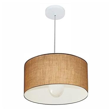 Imagem de Lustre Pendente Cilíndrico Cúpula Tecido 40x21 cm, Vivare Iluminação, Pendente4031 LP, Palha, Médio