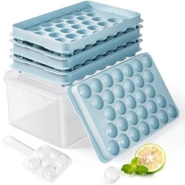 Imagem de Bandejas redondas de gelo para freezer – Bandeja de cubos de gelo com tampa e depósito, máquina de bola de gelo empilhável, molde de gelo sem BPA, bandejas de gelo circulares para suco, café e
