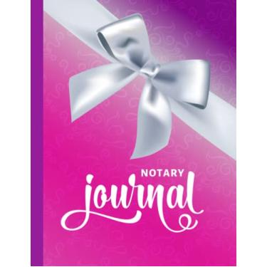 Imagem de Notary Journal: 8.5x11 Large Notarial Logbook/With 200 Numbered Pages - Two Record Logs Per Page / 400 Records/Ledger Book Gift For Signing Agents/Silver 3D Bow Art on Hot Pink Purple