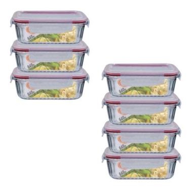 Imagem de Kit 7 Potes Retangular 4 Travas Marmita Canelado 640ml - Belo Vidro, P