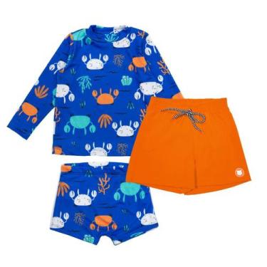 Imagem de Kit Blusa Sunga Com Proteção Uv+ Bermuda Tactel Praia Menino - Fofotin