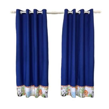 Imagem de Cortina Quarto Infantil Menino Zoo Safari Bichos Azul Royal - Pilli En