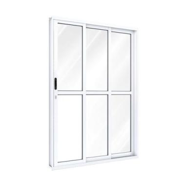 Imagem de Porta de Aluminío de Correr 213x150cm 3 Folhas com Divisão e Vidro Rio