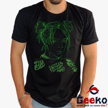 Imagem de Camiseta Billie Eilish 100% Algodão Geeko, Preto gola careca, G
