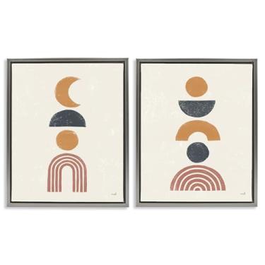 Imagem de Stupell Industries Conjunto de tela flutuante emoldurada de 2 peças com símbolos boêmios Sol e Lua por Moira Hershey