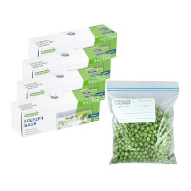 Imagem de Bag Tek Sacos com zíper para freezer de 1 litro, 1000 sacos descartáveis com zíper - zíper duplo, à prova de gordura, sacos de plástico transparente para freezer, com etiqueta escrita, para organização e armazenamento de alimentos - Restaurantware