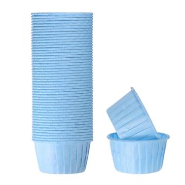 Imagem de HARFINGTON 50 peças de copos de cupcake de 100 ml, tamanho padrão, forros de cupcake de papel, embalagens à prova de gordura, descartáveis para casamento, aniversários, Natal, sobremesa, azul
