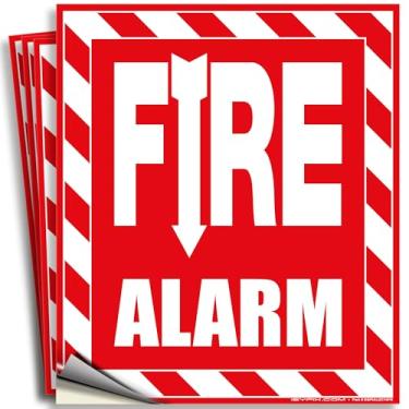 Imagem de Adesivos adesivos de alarme de incêndio – Pacote com 4 15 x 18 cm – Vinil autoadesivo premium, laminado para a melhor resistência a UV, clima, arranhões, água e desbotamento, interno e externo
