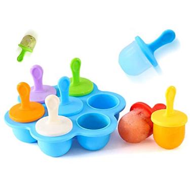 Imagem de wastreake Formas de picolé de silicone, mini molde de picolé de silicone, formas coloridas de picolé, bandejas de gelo para armazenamento de alimentos de bebê DIY, bandejas de gelo