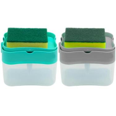 Imagem de Dispenser De Detergente Sabão Pia Lavar Louça 2 Em 1 Com Suporte Bucha