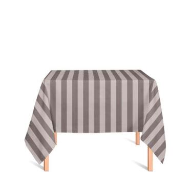 Imagem de Toalha de Mesa Quadrada em Tecido Jacquard Cinza e Crú Listrado Tradic