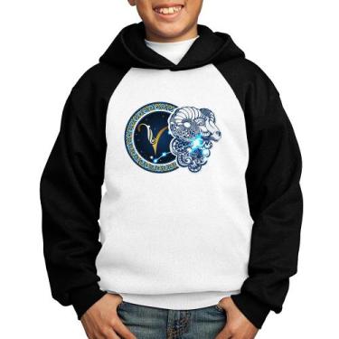 Imagem de Moletom Infantil Signo Áries Astrologia - Foca na Moda, Branco, Preto,