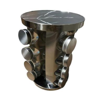 Imagem de Porta Temperos Giratório Inox 16 Potes Design Mármore Preto - Futuro C