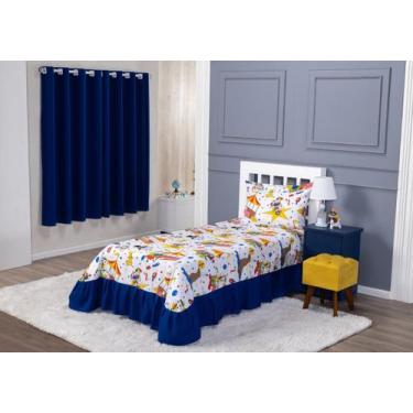 Imagem de Kit Quarto Infantil Solteiro Menino Colcha Cobre Leito com Babado + Co