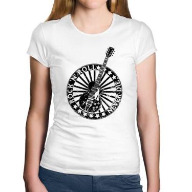 Imagem de Baby Look Algodão Rock n Roll Never Die Guitarra - Foca na Moda, Branc