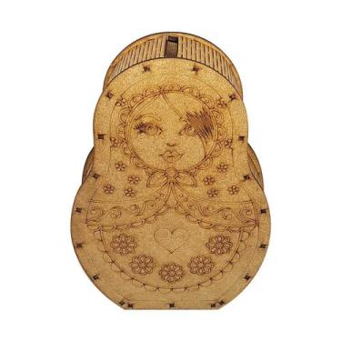 Imagem de Porta Moeda Cofre Boneca Russa 14x5x20 Laser Mdf Madeira - ATACADÃO DO