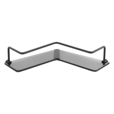 Imagem de Porta Shampoo Preto Fosco Canto Em L Vidro Fumê - Só Acabmentos