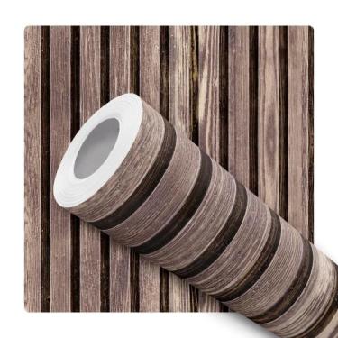 Imagem de Papel De Parede Adesivo Lavável Sala Ripado Madeira Escura Quarto Cozi