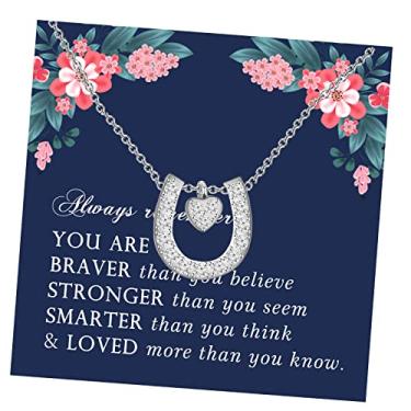 Imagem de LQRI Colar com pingente de ferradura da sorte em ouro rosa - Presentes de joias de cavalo para meninas e mulheres, Small, Aço inoxidável, aço inoxidável