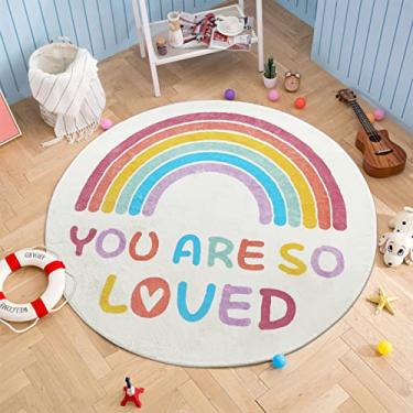 Imagem de Topotdor Tapete redondo arco-íris para quarto de meninas, decoração boho colorido, tapete de berçário, ultramacio, lavável à máquina, tapete de brincar infantil, redondo de 160 cm
