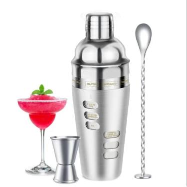 Imagem de Coqueteleira, Martini Shaker, Drink Shaker, Bebedouro, Boston Shaker, Bar Set, Coador de Coquetéis, Bar Tools, Kit de Coquetéis de Aço Inoxidável, Kit de Barman, Shakers Bartending 680 g (Prata Brilhante)