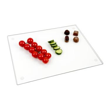 Imagem de Tábua de corte de vidro temperado para cozinha, tábua de corte transparente para bancada, lavável na lava-louças, resistente a arranhões, resistente ao calor, resistente a quebras (40,6 x 30,5 cm)