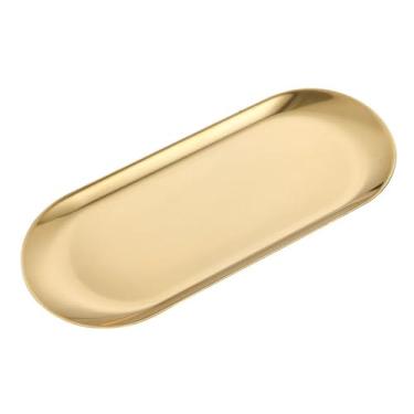 Imagem de Bandeja Oval Em Aço Inoxidável, Design Escandinavo, Base Antiderrapante, Bandeja Decorativa Dourada para Cozinha, Banheiro e Penteadeira - para Sobremesas ou Joias (Pequeno)