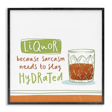 Imagem de Stupell Industries Desenho de arte de parede giclée emoldurado com frase de licor engraçada por Courtney Morgenstern, moldura preta, 43 x 43 cm
