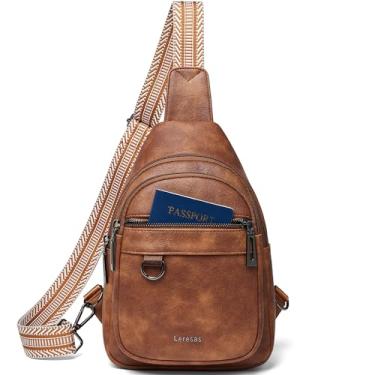 Imagem de Leresas Bolsa tiracolo 7L para mulheres e homens, de couro vegano, pochete para viagem, antifurto, 5 - Marrom, 7.8*4.7*11.4 inches, Bolsa tiracolo casual de viagem