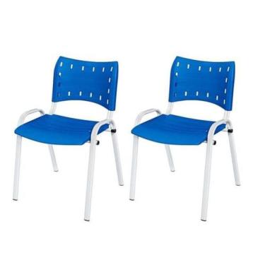Imagem de Cadeira Iso Base Branco Igreja, Escola, Escritório - Azul - Kit 2 Peça