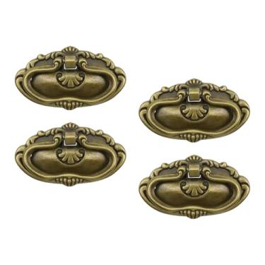 Imagem de Pastlla Puxadores de gaveta de bronze antigo, 4 peças, puxadores de gaveta, puxador rústico, estilo vintage, para móveis, armário, cômoda, caixa de madeira, centro de 5,7 cm