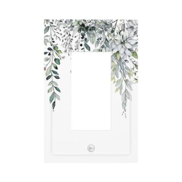 Imagem de Spshian Capas decorativas de folhas de eucalipto branco sálvia verde rústica 1 gangue decoração única GFCI dispositivo interruptor de luz placa 1 placa de parede jumbo
